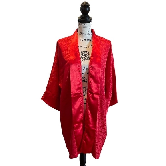 Victorias Secret Satin Robe Kimono Ruby Red Size Large XLarge OSFA Vintage - Picture 1 of 10